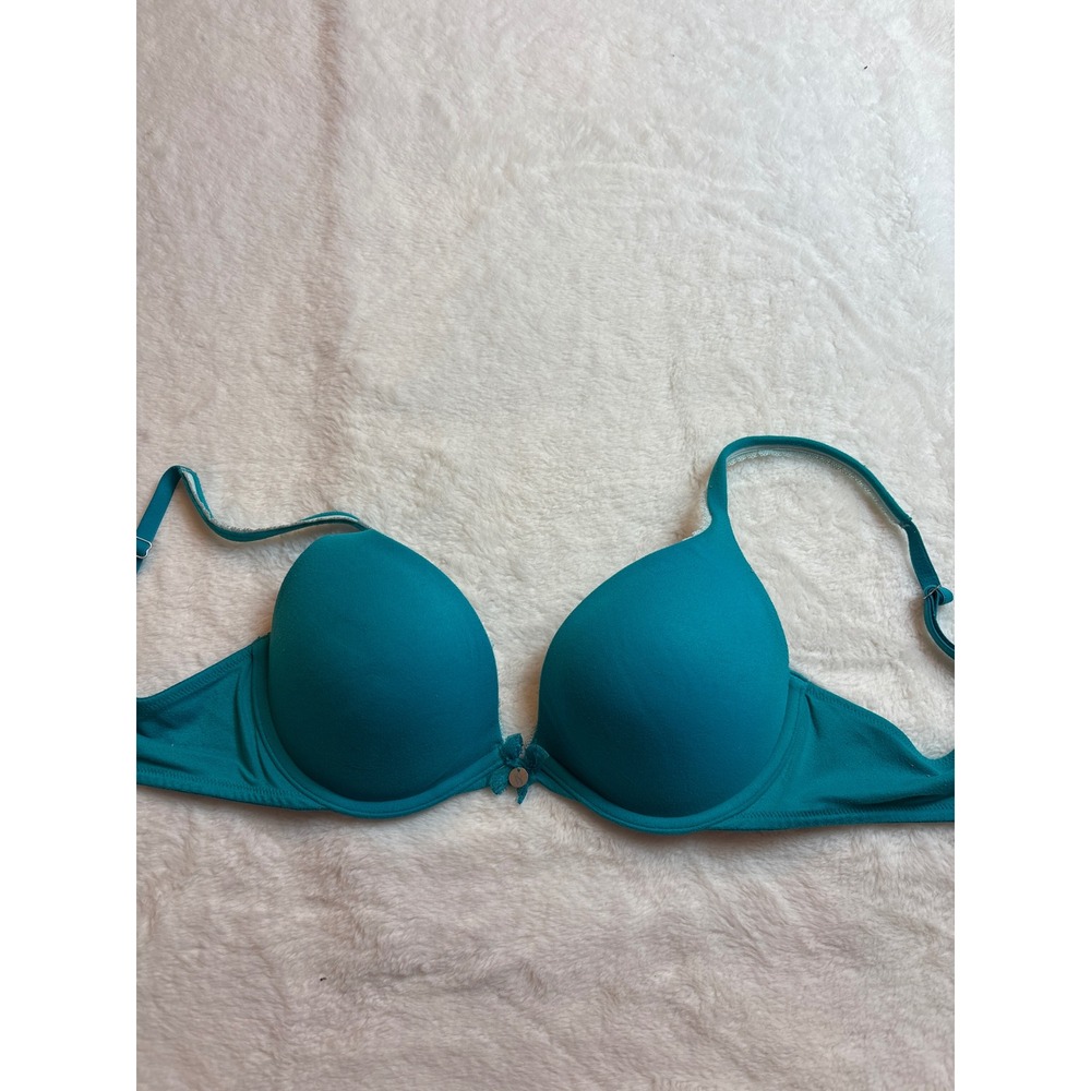 Victoria's Secret Body by Victoria Push-Up Bra Teal 34C Lace Trim Logo Charm